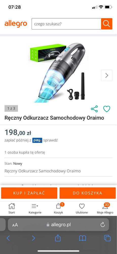 Oraimo odkurzacz ręczny akumulatorowy 3w1 do samochodu domu kuchni sie