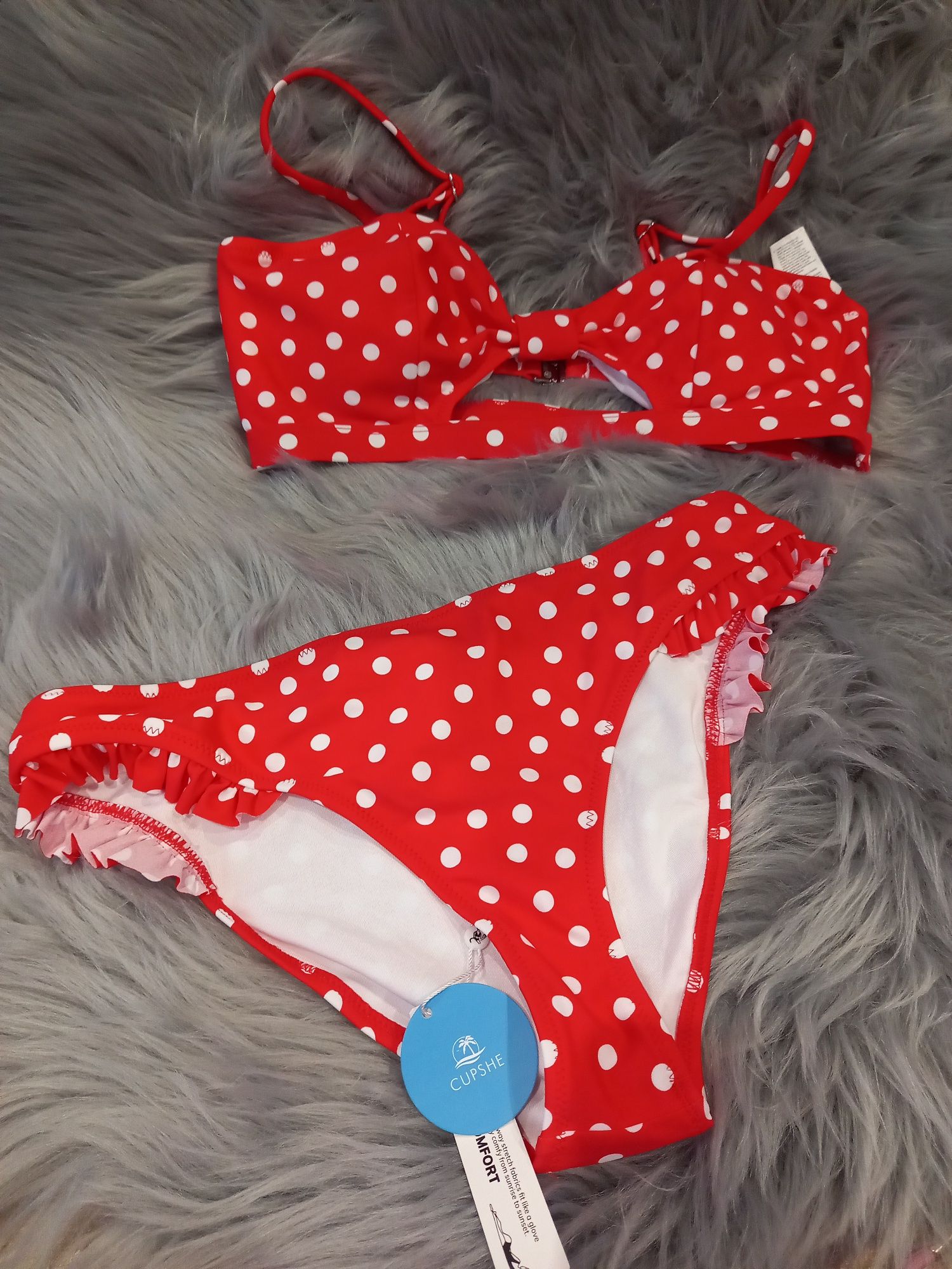 CUPSHE damski strój kąpielowy BIKINI CZERWONE Polka Dot rozm. M