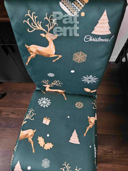 Świąteczne pokrowce na krzesła elastyczne 4 sztuki zielone renifery