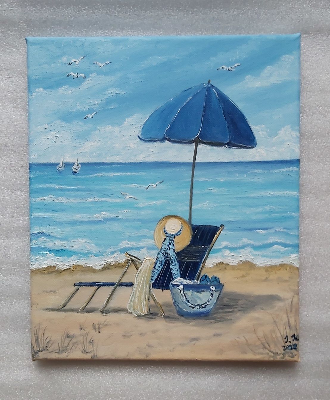 Plaża 30x25cm obraz olejny na płótnie pejzaż morski