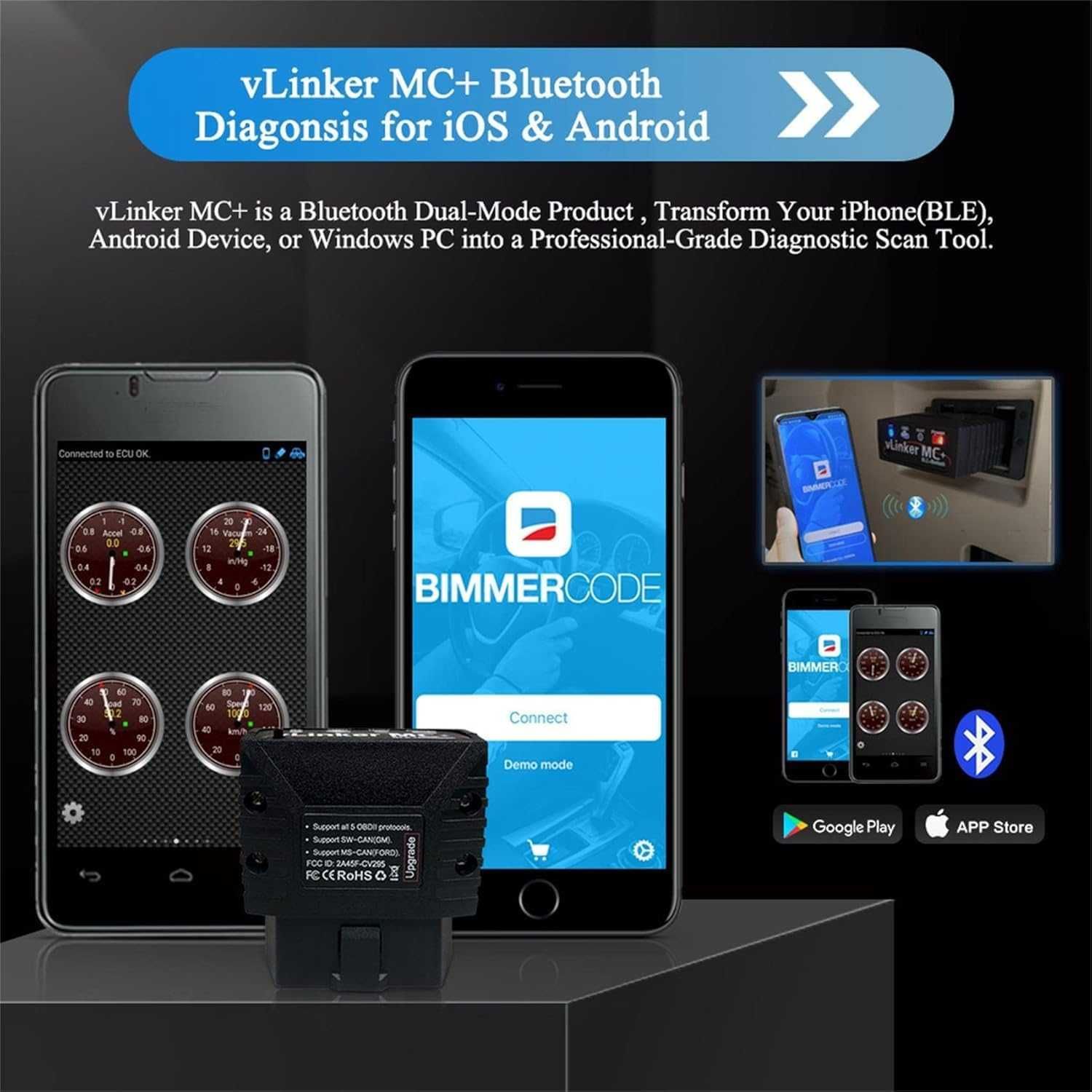 vLinker MC+ Mini Bluetooth OBD II Adapter skanera Samochodowy błędy