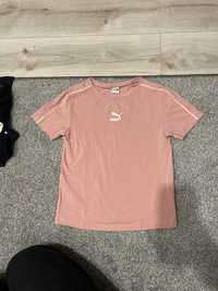 Bluzka puma tshirt sportowa różowa logo z lampasami krótki rękaw xs S