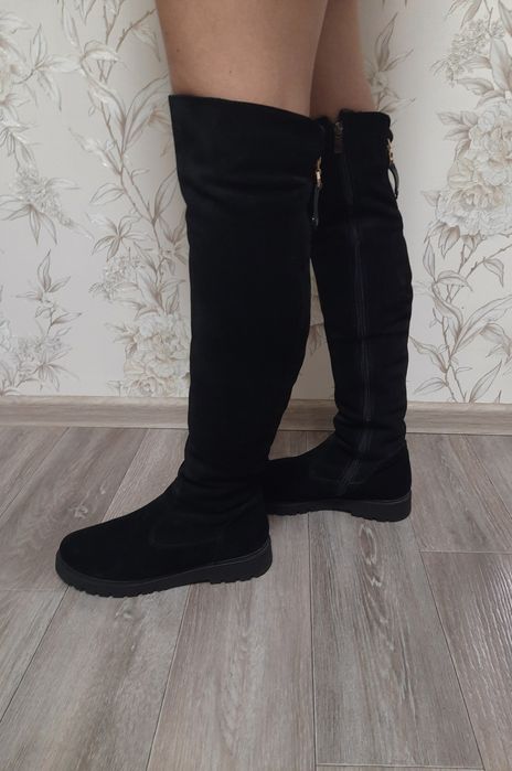 Замшеві зимові ботфорти