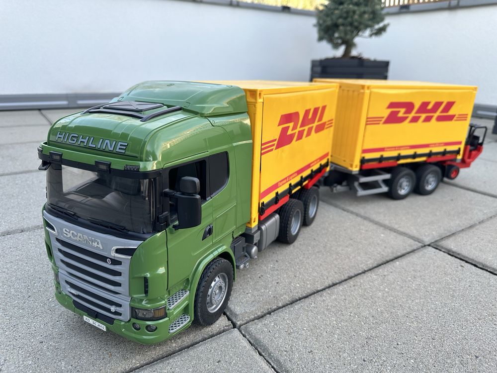 Bruder Scania DHL + przyczepa + widlak