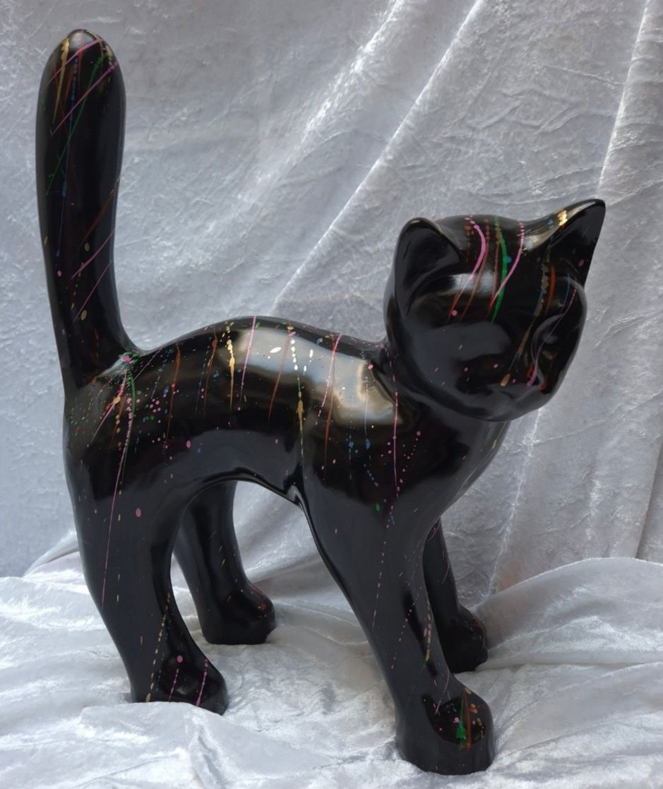Escultura- Gilde Handwerk - Gato preto com salpicos coloridos