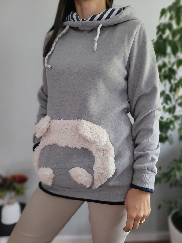 Nowa szara bluza dresowa długa ocieplana z kapturem XL