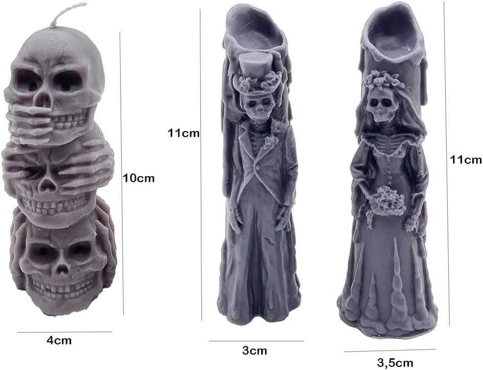 zestaw 3 silikonowych form w kształcie czaszki do odlewania świec