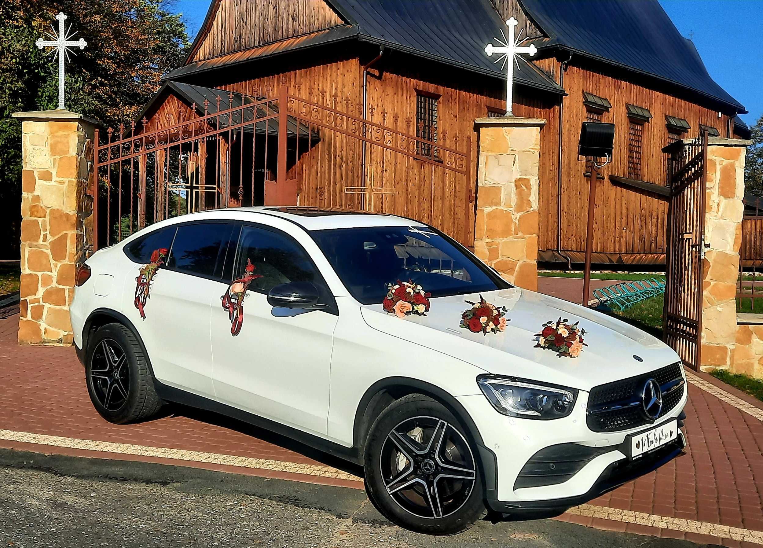 Auto do ślubu biały samochód na wesele MERCEDES GLC COUPE AMG