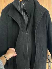 Czarny dwurzędowy płaszcz męski zimowy z odpinaną dodatkową stójką XL