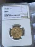 5 долларов 1901, США, грейд ms62, золото 900 проба!