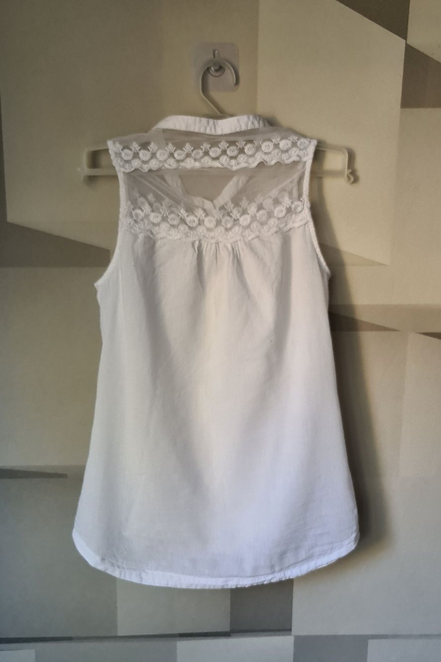 Top/ bluzka bez rękawów, biała, luźna, rozmiar XS, Butik