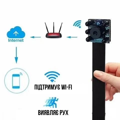 Wi-Fi міні-камера на шлейфі з датчиком руху| нічне бачення|+акумулятор