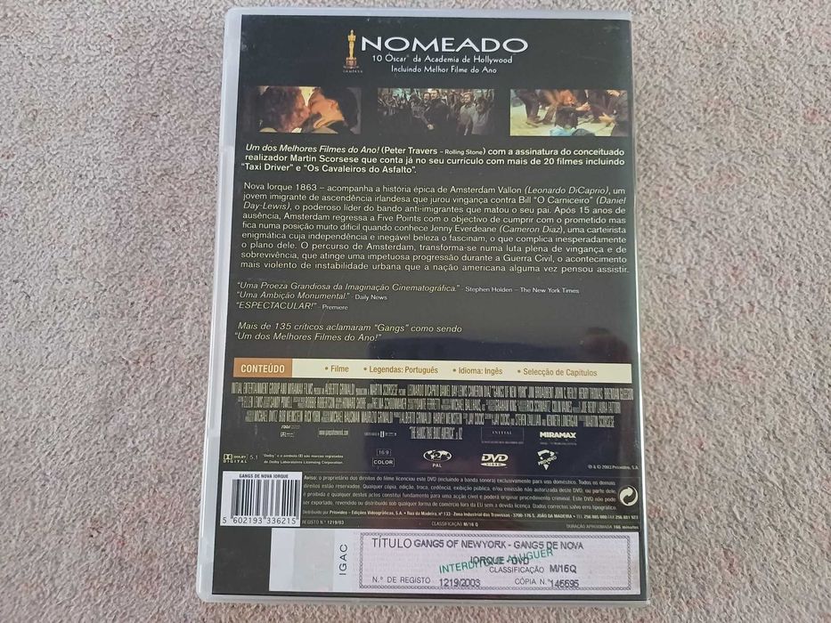 DVD Gangues de Nova Iorque, de Scorsese, c DiCaprio, Diaz, D Day-Lewis
