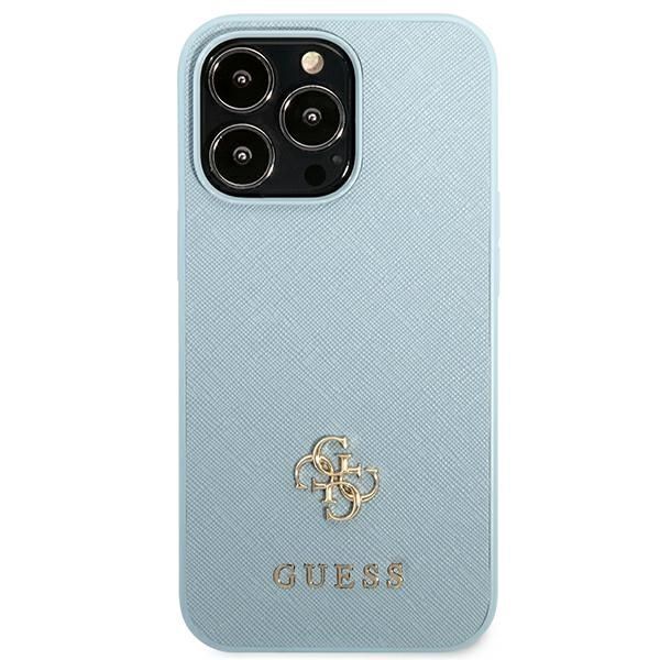 Guess Etui iPhone 13 Pro/13 6,1" Niebieskie Saffiano 4G Metalowe Logo