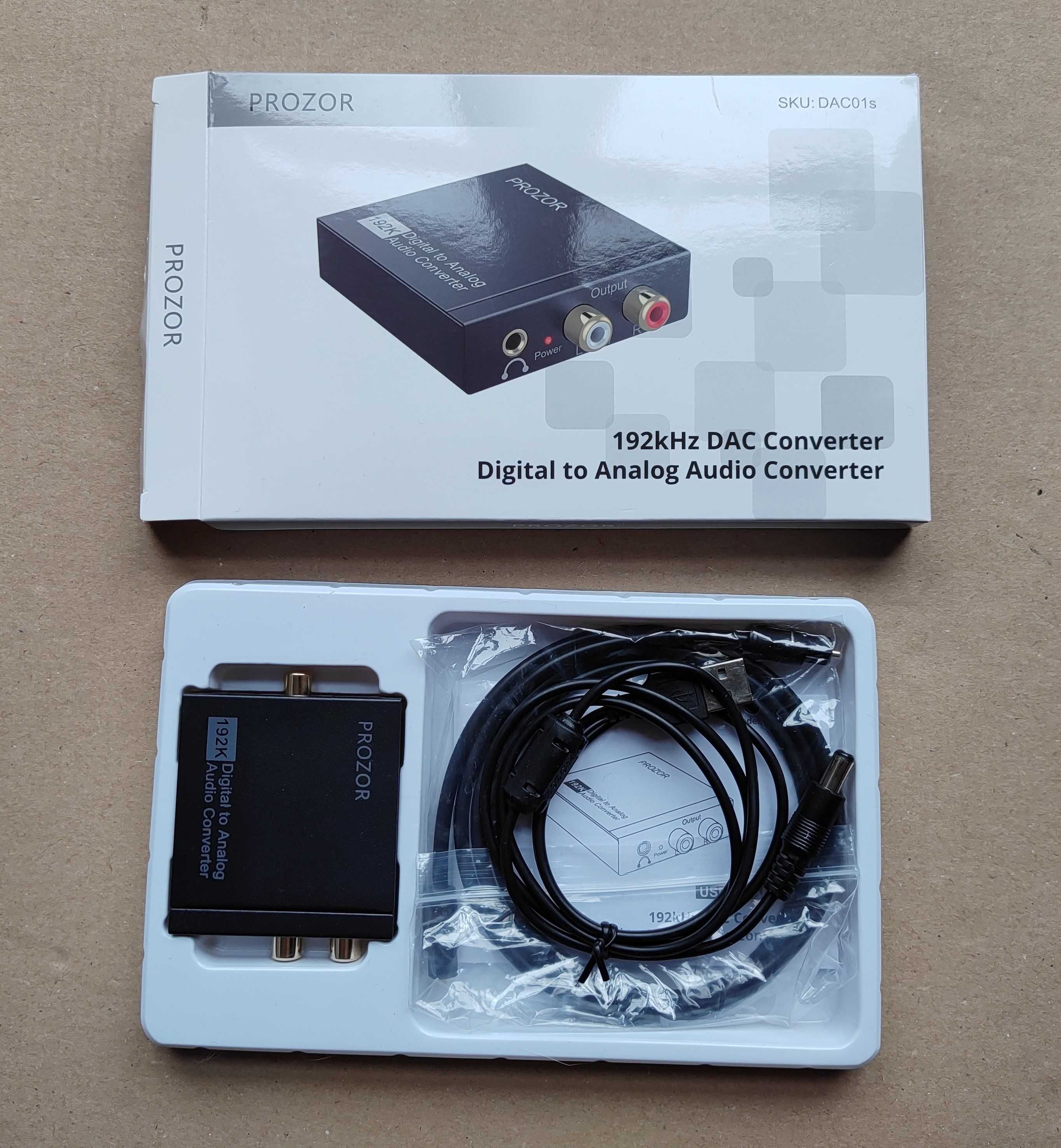 Konwerter DAC SPDIF optyczny na analogowy L/R RCA PROZOR 192KHz