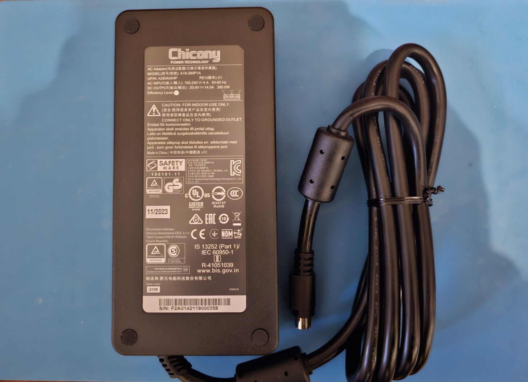 Блок питания 280w оригинал 4pin Clevo MSI GT Titan Chicony