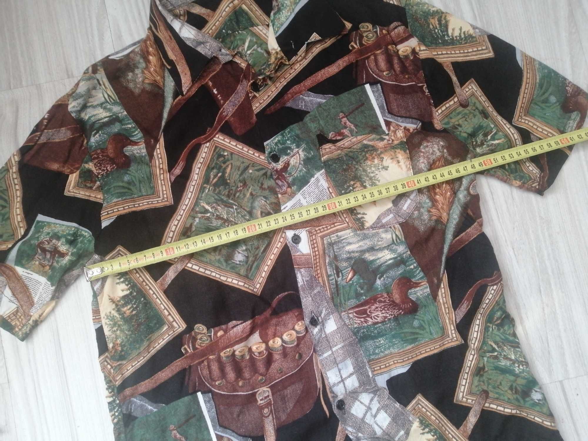 Koszula męska na lato wzory myśliwskie,polowanie vintage , S/M