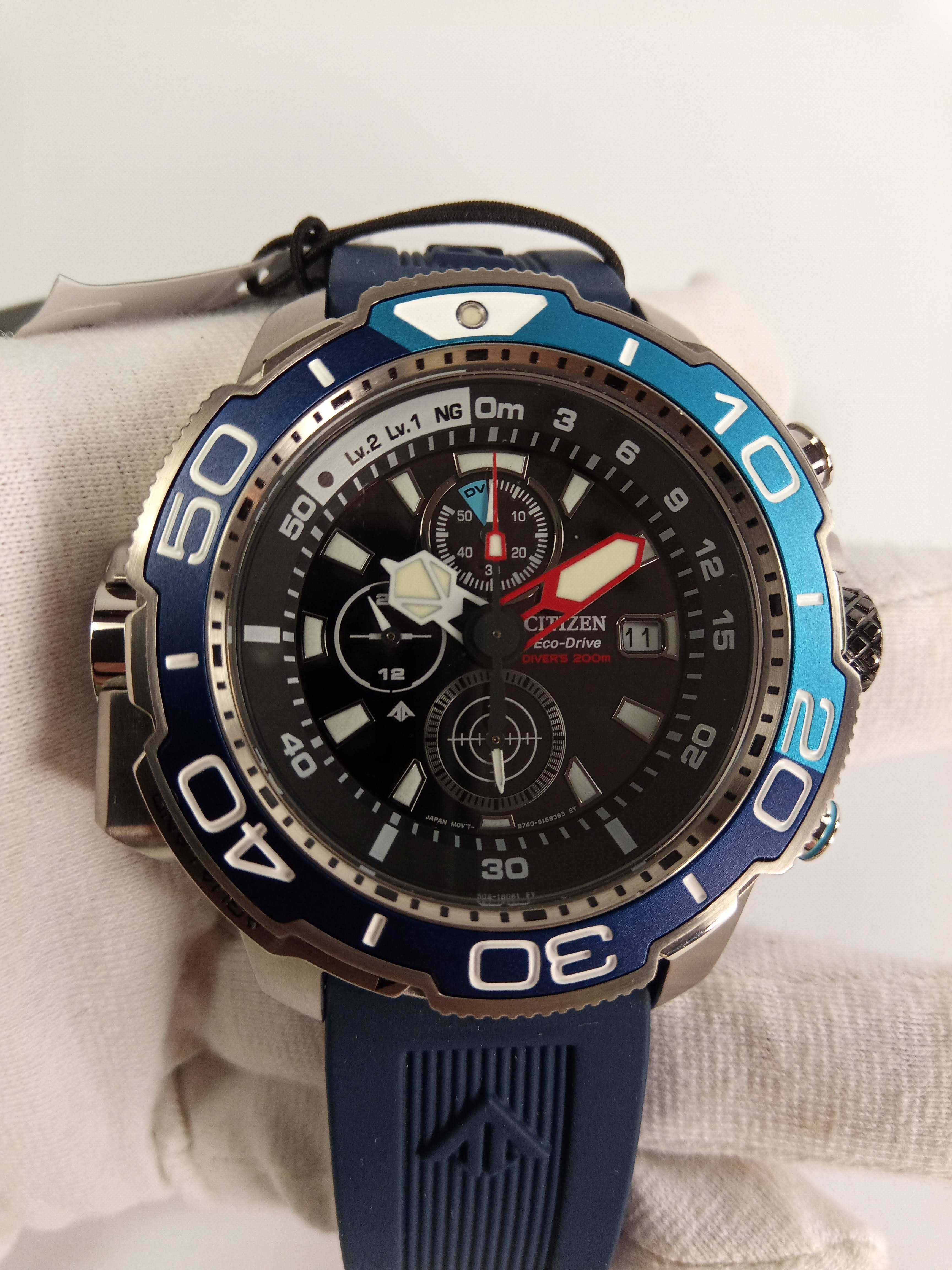 Дайверские 200м часы Citizen BJ2169-88E - глубиномер, хронограф сапфир