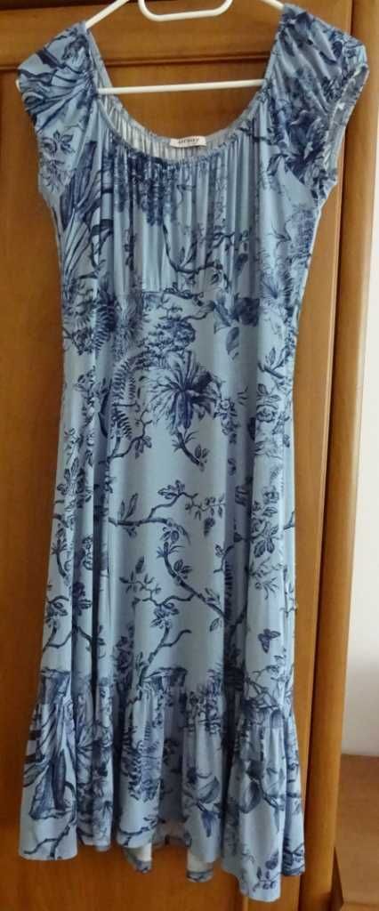 Sukienka Letnia Niebieski Granat Dekolt Falbanka Mały Rękawek - Orsay