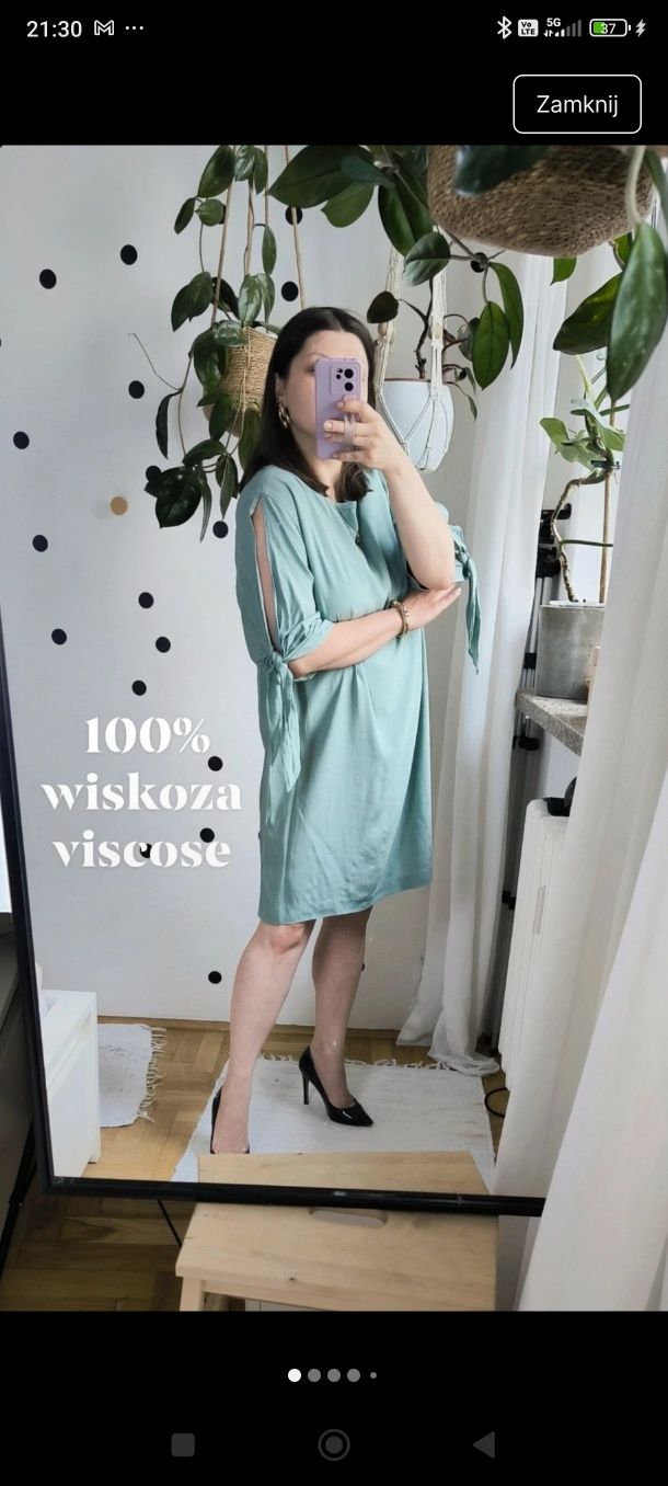 Xl/xxl miętowa szałwiowa pastelowa krótka sukienka mini midi krótki rę