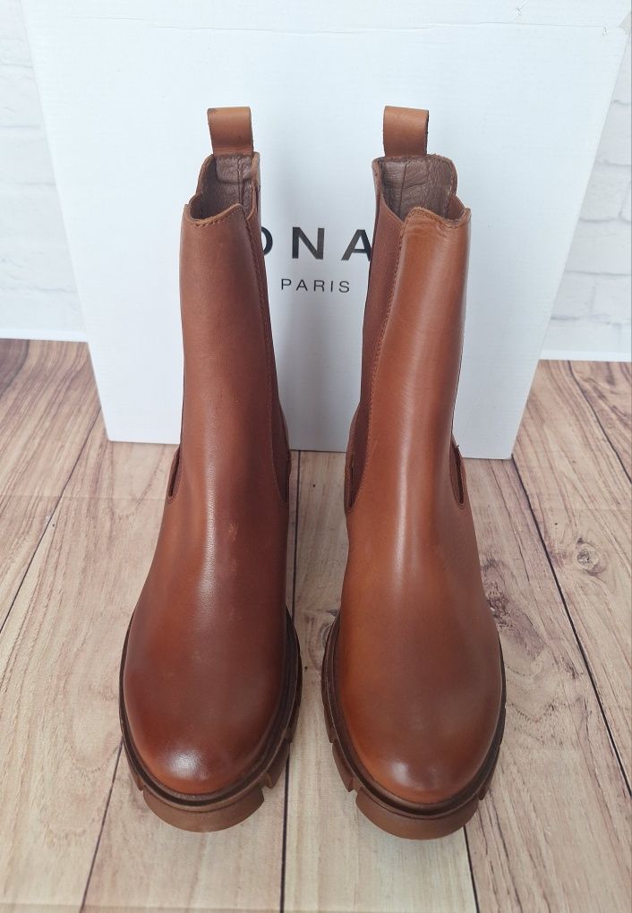 Botki damskie Jonak skóra naturalna na platforma ze skóry 38 24,5cm.