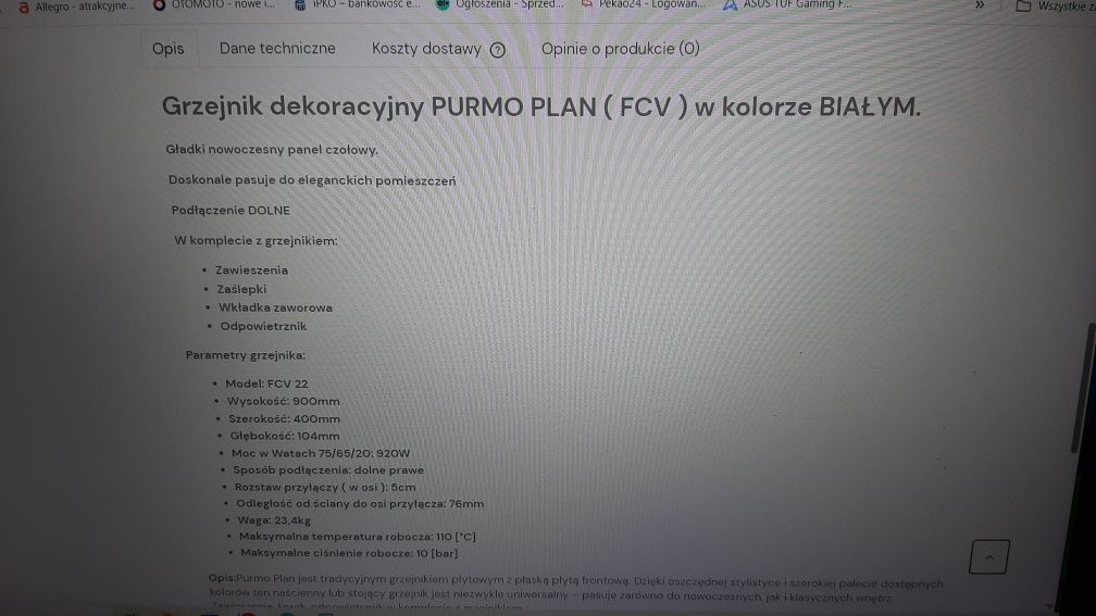 Grzejnik Purmo 900x400 Fabrycznie nowy