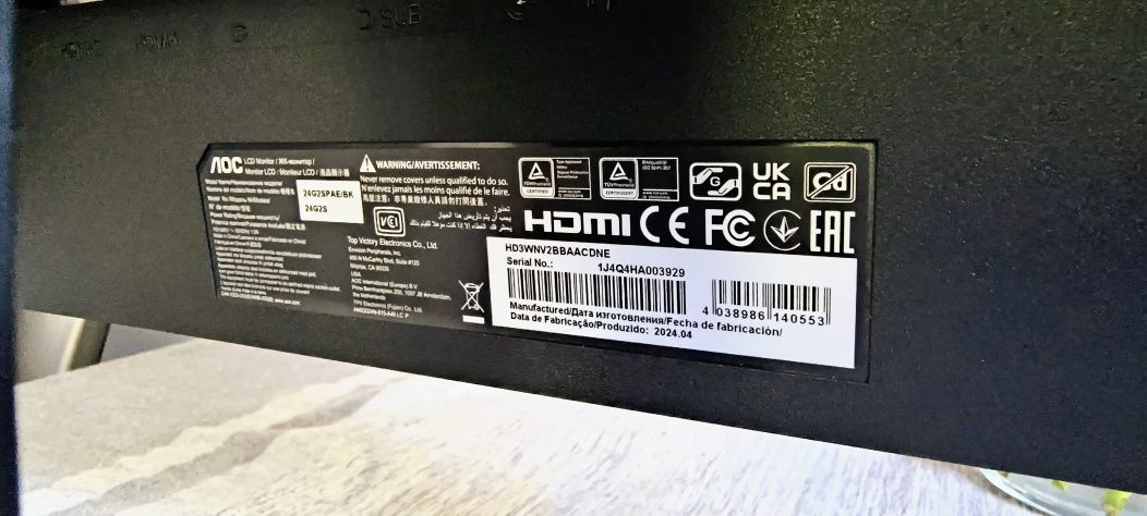 Monitor AOC 24G2SPAE 23.8" 1920x1080px IPS 165Hz