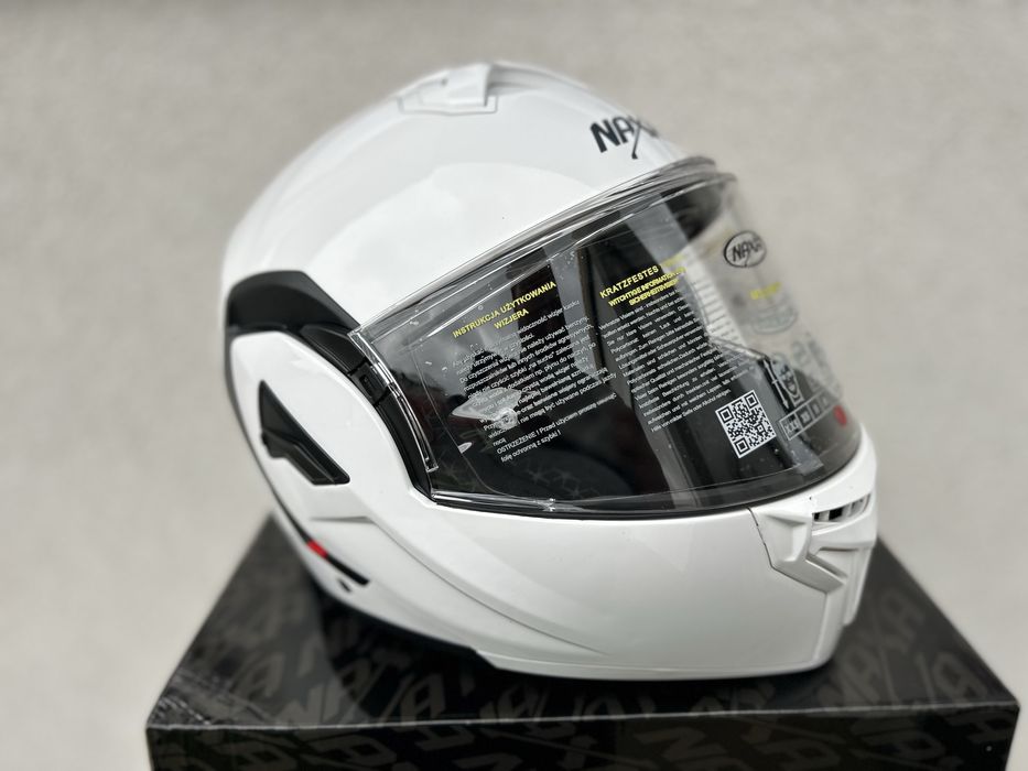 Kask motocyklowy modulowy NAXA FF1 rozmiar L 59-60cm Bialy, Szczekowy!