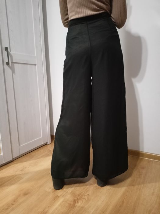 Eleganckie szerokie spodnie z podszewką, z wysokim stanem,ala spódnia