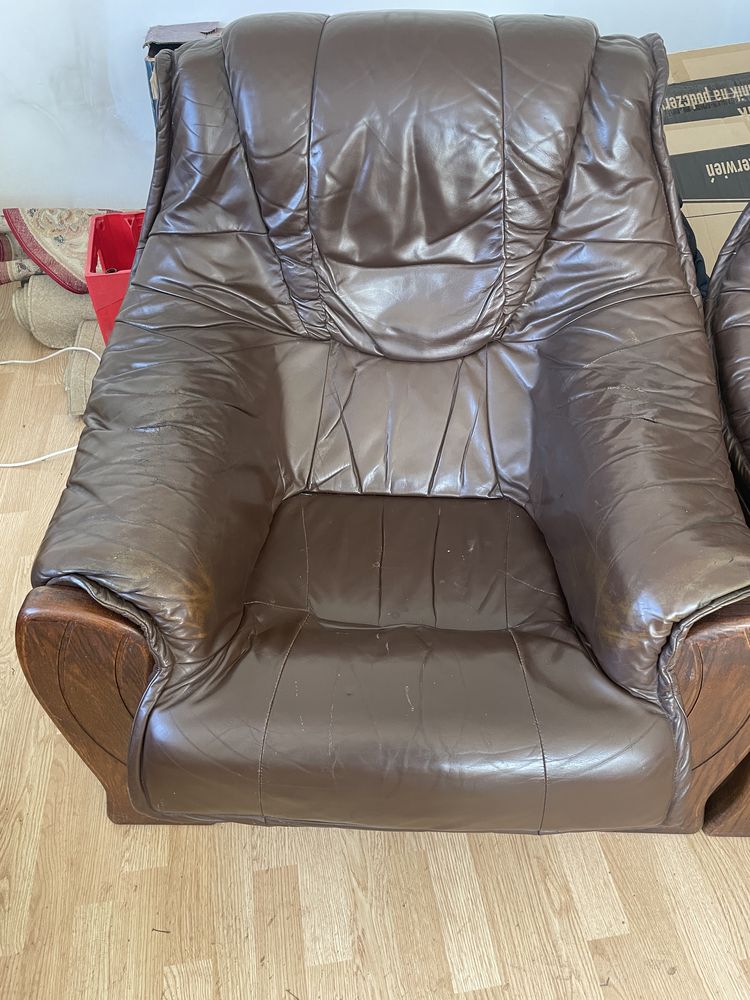 Skórzany wypoczynek sofa + 2 fotele