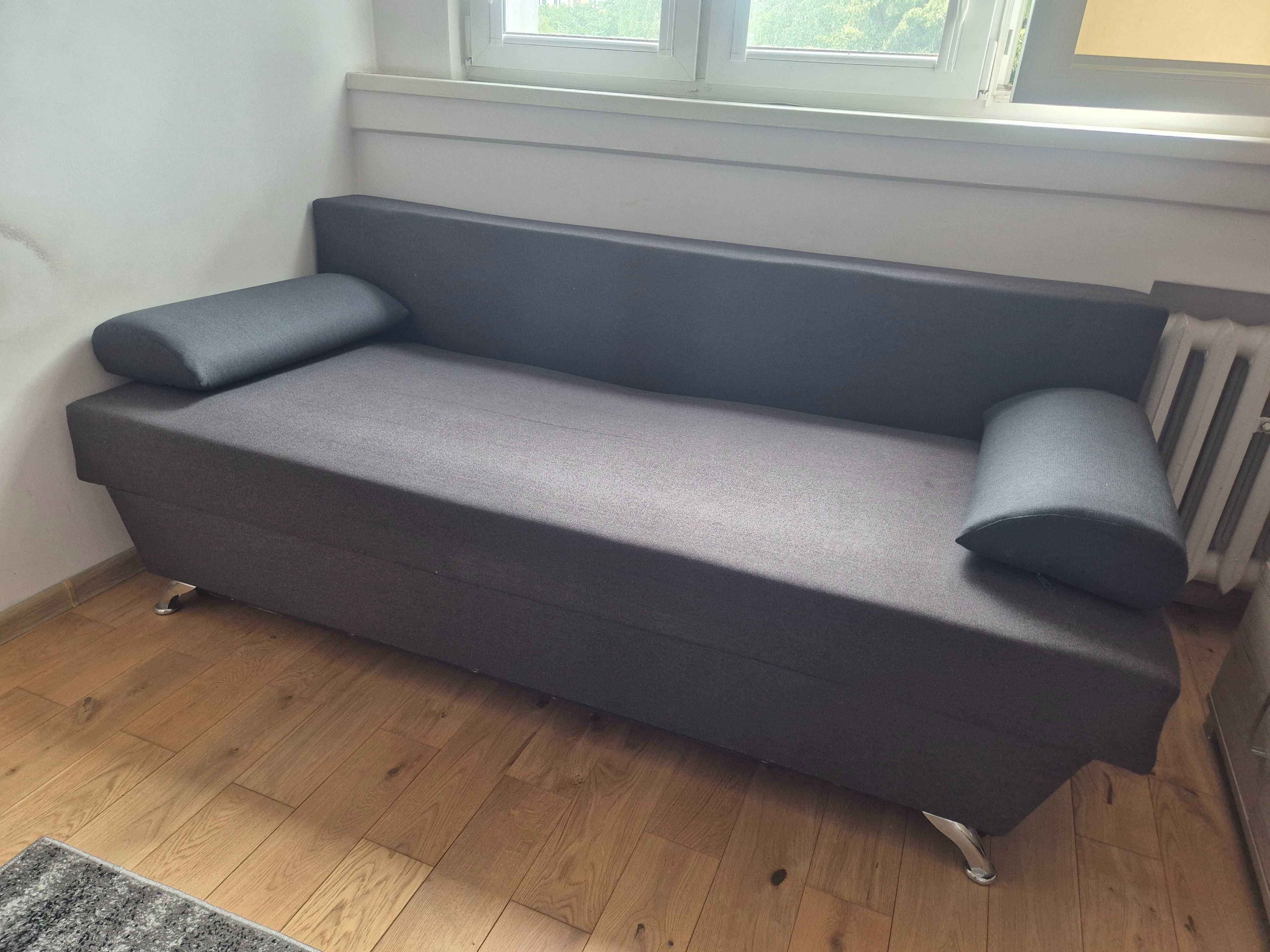 Kanapa, sofa, rozkładana, z pojemnikiem, szara, 140x200cm.