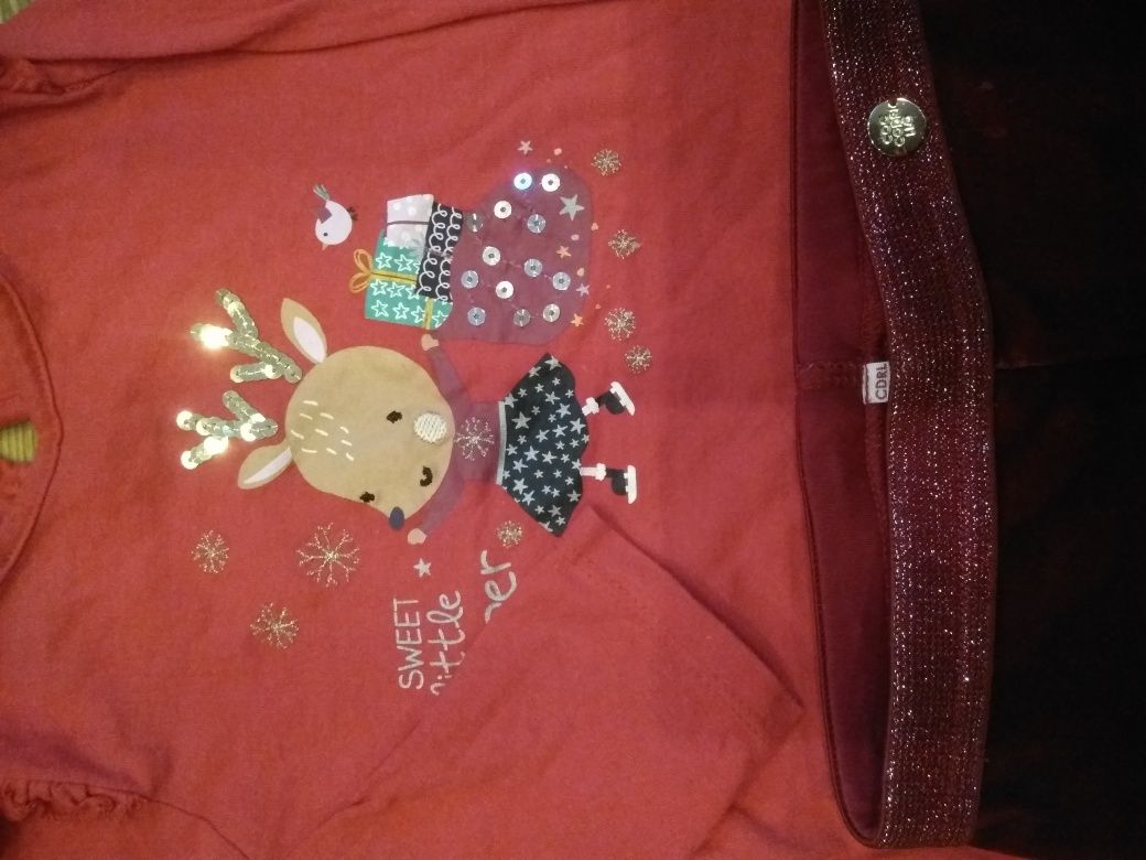 Piękny świąteczny komplet 2 pary aksamitnych legginsów i koszulka