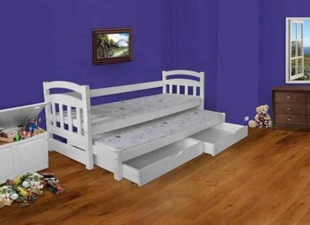 Dwuosobowe łóżko wysuwane dla dzieci ANTEK, materace gratis