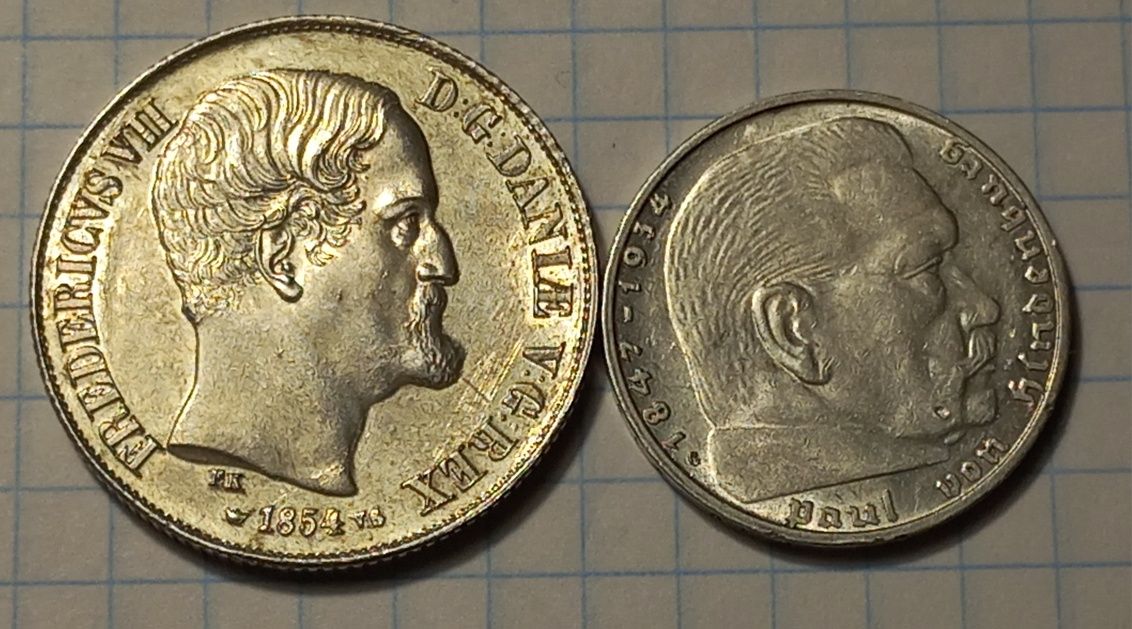 2 марки 1938 G, 1 рігсдалер 1854