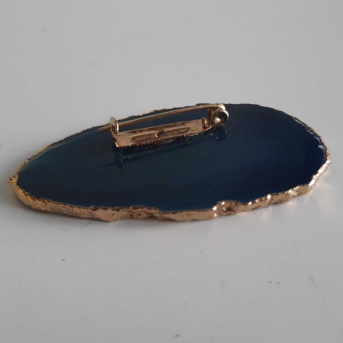 Alfinete de Lapela Peito Ágata Azul borda Folheada a Ouro