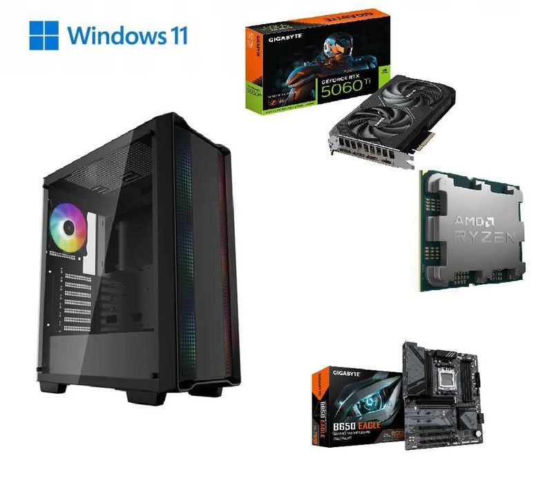 HIT! Komputer Gamingowy Ryzen 5 7500F RAM 32GB DDR5 RTX5060 Ti Win11