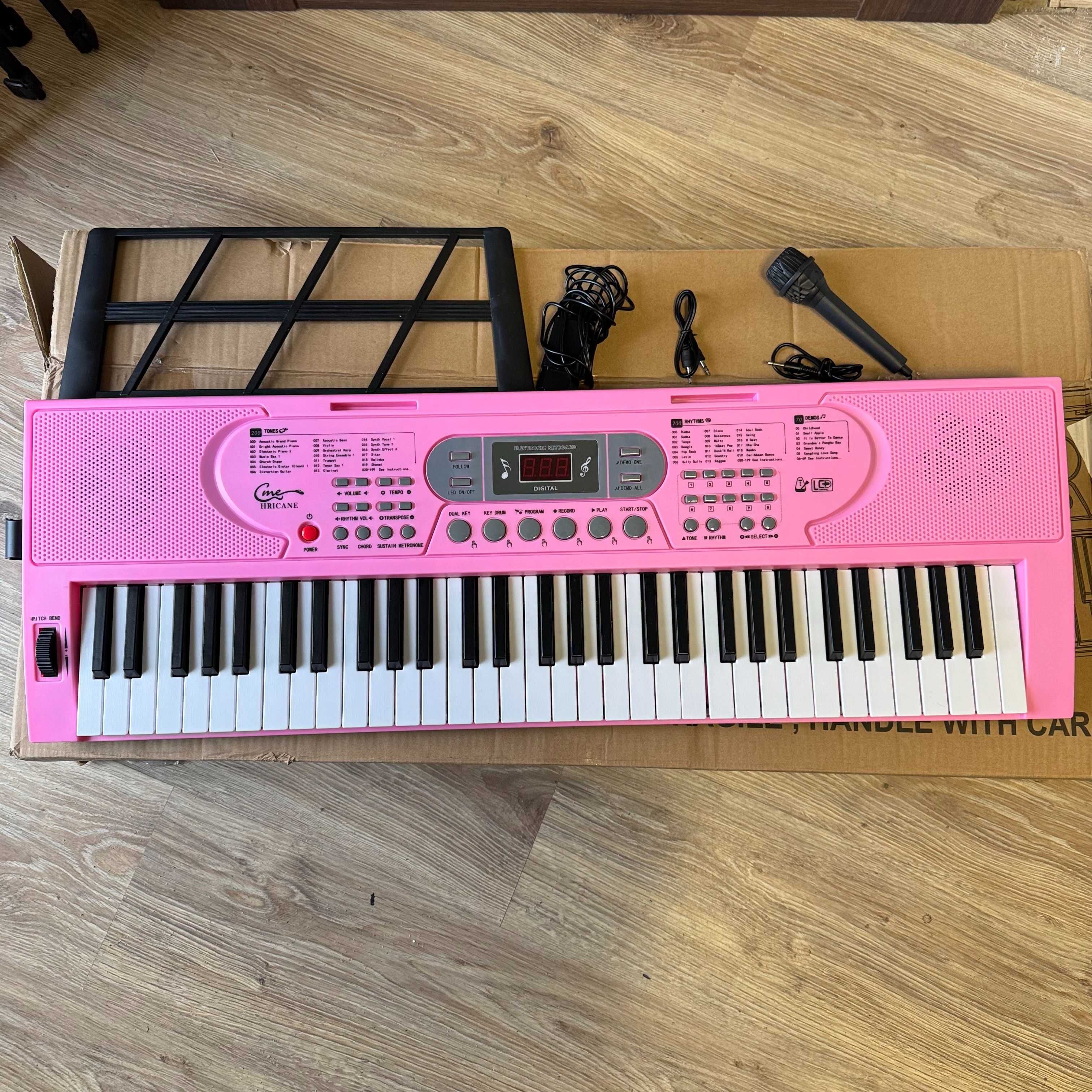 Różowy keyboard HRICANE z mikrofonem, 61 klawiszy