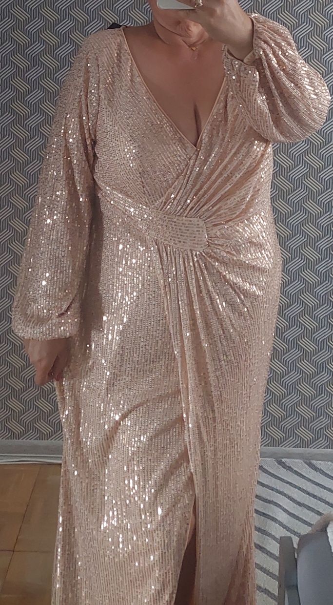 Suknia wesele bal ciąża plus size cekiny 48 50 52