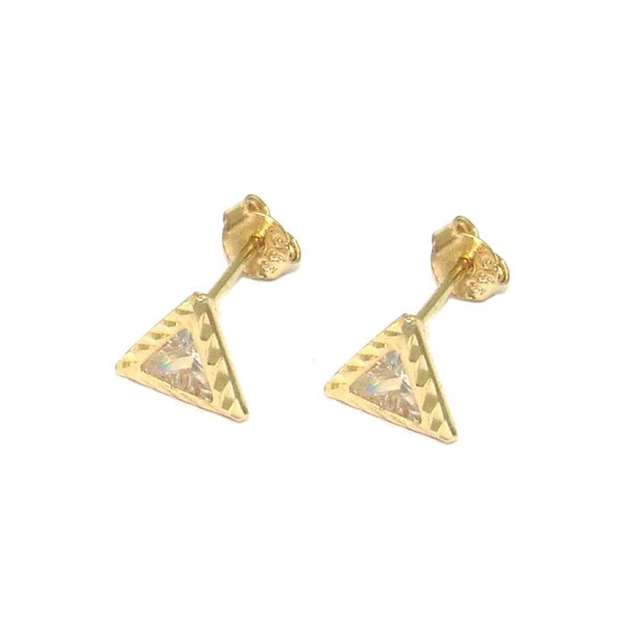 Złote kolczyki trójkąty z cyrkoniami -K/84.