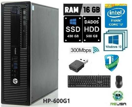 Pç HP 600G1 4ªG|i7.4770-3.4GHz|16G|SSD512G+HDD500G|Wifi+BT||W11