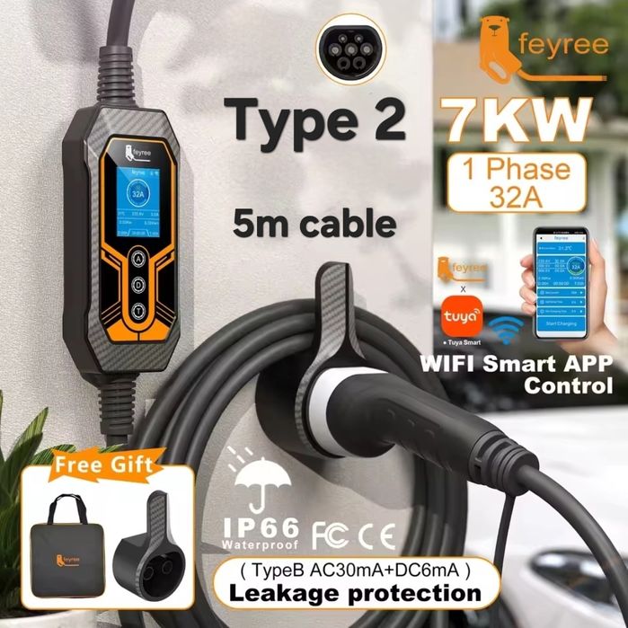 Зарядний пристрій зарядне зарядка Feyree Tesla Type 2 Type 1  32A 7 кВ