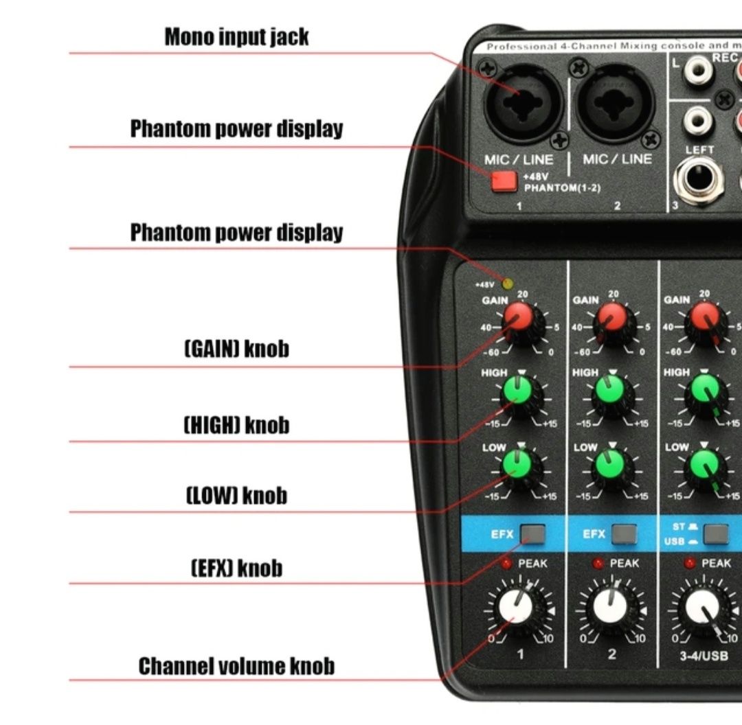 Mesa Consola Mixer Teyun TU-04 4 canais como nova!