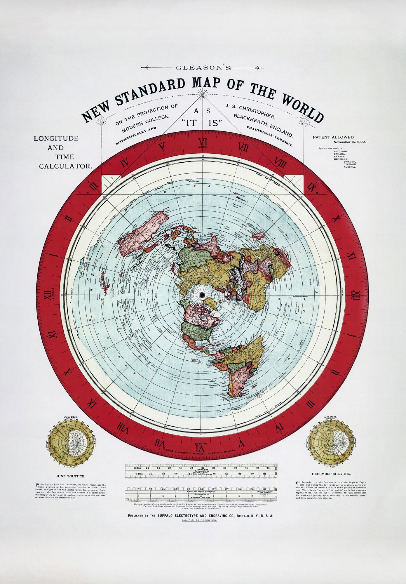 Płaska ziemia / New standard map of the world Gleason - 70x50cm