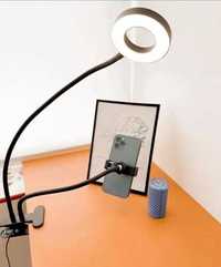 Кольцевая селфи лампа с гибким штативом и прищепкой для смартфона