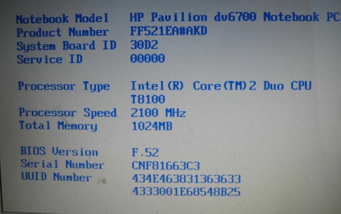 HP DV6700 Intel C2D 2,1GHz/3M/800 T8100 1Gb Ram NVIDIA 15,4" DV6860ew