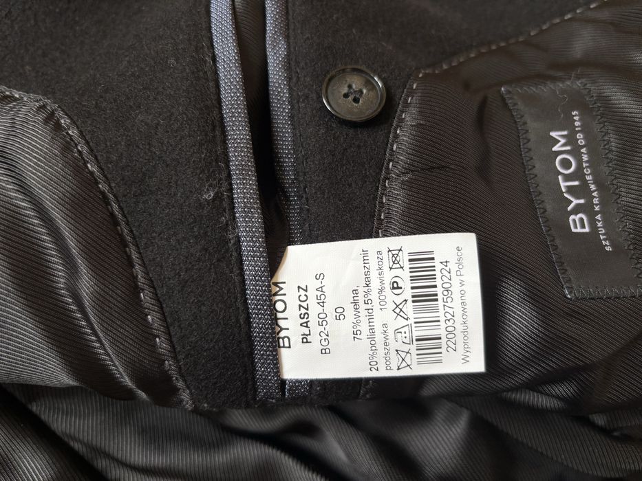 Męski czarny płaszcz Bytom 75% wełna / wełniany Rozmiar 50