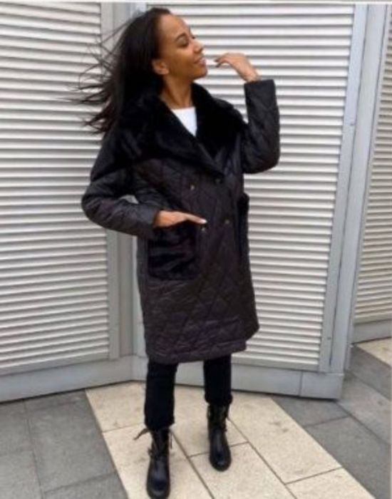 Плащ куртка пальто зимове з хутром розмір 52-54 XXL