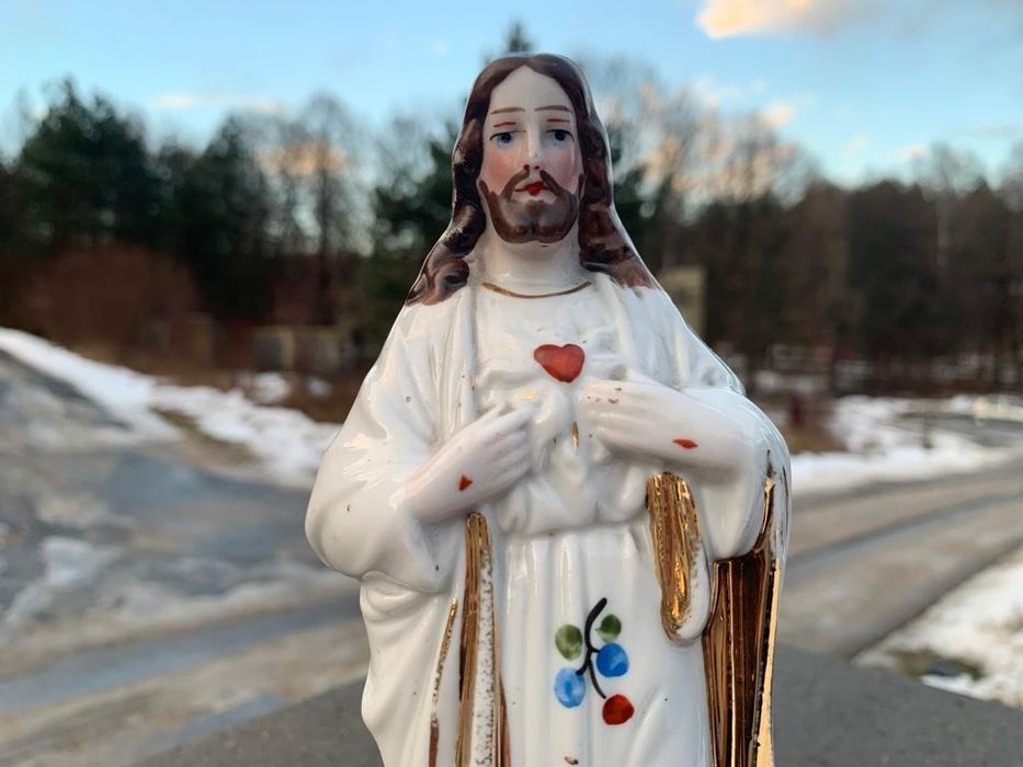 Przedwojenna Figurka Jezus Porcelana Śląsk? Ręcznie malowana