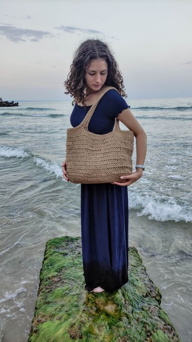 Плетена сумка шопер. Пляжна еко сумка. В'язана джутова сумка.
