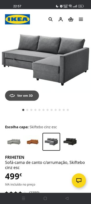 IKEA Sofá-cama de canto c/arrumação bege em bom estado